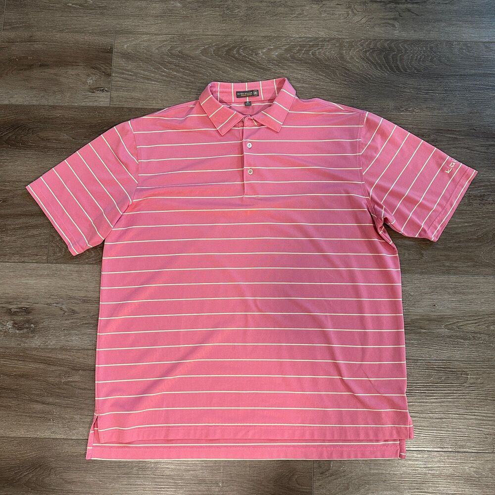 Peter Millar Summer Comfort Pink Striped Kukio Golf Polo Shirt Men Size XL